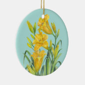 水彩イエローデイライリーフローライラストレーションC セラミックオーナメント (右)