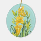 水彩イエローデイライリーフローライラストレーションC セラミックオーナメント (左)