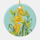 水彩イエローデイライリーフローライラストレーションC セラミックオーナメント (裏面)