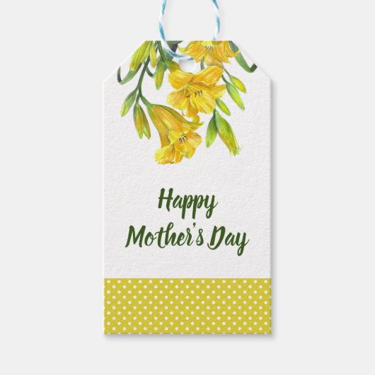 水彩イエローデイリリーフローラ絵画ズ ギフトタグ (正面)