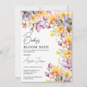 水彩イエローパープルの花のベビーシャワー 招待状 (正面)