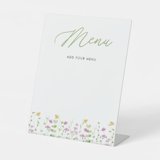 水彩イエローピンクワイルドフラワーメニュー 台座サイン (正面)
