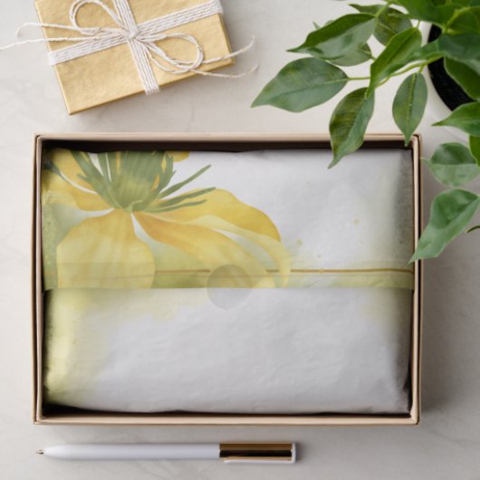 水彩イエローフラワーのフローラ切り離し 薄葉紙 (ギフト)