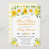 水彩イエローフラワーズ&デイジーズスウィート16 招待状 (正面/裏面)