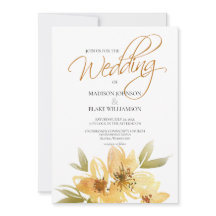 水彩イエローフラワータイポグラフィーウェディング