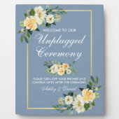 水彩イエローフローラほこりっぽい青プラグなし フォトプラーク (正面)