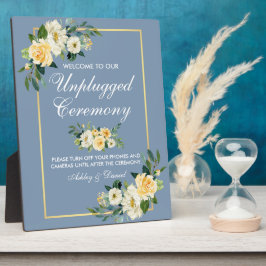 水彩イエローフローラほこりっぽい青プラグなし フォトプラーク