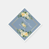 水彩イエローフローラダスティブルー結婚ズ スタンダードカクテルナプキン (角)