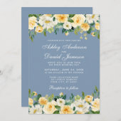 水彩イエローフローラダスティブルー結婚ズ 招待状 (正面/裏面)