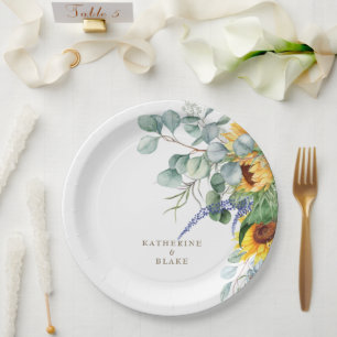 水彩イエローフローラパーソナライズされた結婚ズ ペーパープレート