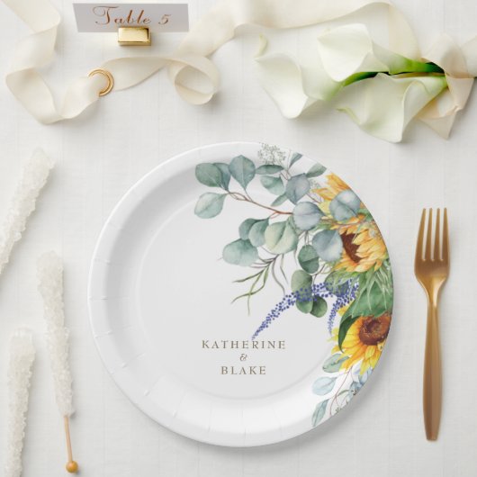 水彩イエローフローラパーソナライズされた結婚ズ ペーパープレート (ウェディング)
