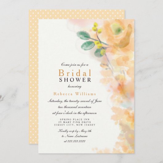 水彩イエローフローラブライダルシャワー招待状 招待状 (正面/裏面)