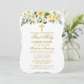 水彩イエローフローラ第1コミュニオン金ゴールド 招待状 (スタンド正面)