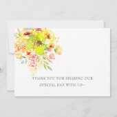 水彩イエローフローラ素朴結婚ズ サンキューカード (裏面)