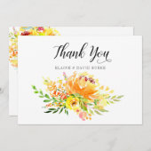 水彩イエローフローラ素朴結婚ズ サンキューカード (正面/裏面)