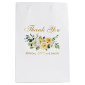 水彩イエローフローラ金ゴールドエレガントありがとう ミディアムペーパーバッグ (正面)