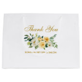 水彩イエローフローラ金ゴールドエレガントありがとう ラージペーパーバッグ (正面)