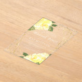 水彩イエローフローラ金ゴールドバルミツワー アクリル招待状 (レイダウン)