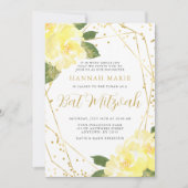 水彩イエローフローラ金ゴールドバルミツワー 招待状 (正面)