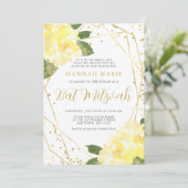 水彩イエローフローラ金ゴールドバルミツワー 招待状 (スタンド正面)
