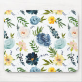 水彩イエローブルーバラシームレスパターン マウスパッド (正面)