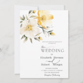 水彩イエローホワイトフラワーズ結婚式招待状 招待状 (正面)