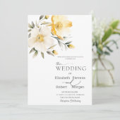 水彩イエローホワイトフラワーズ結婚式招待状 招待状 (スタンド正面)
