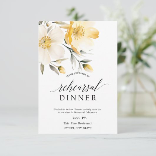 水彩イエローホワイトフラワーリハーサルディナー 招待状 (スタンド正面)