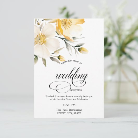 水彩イエローホワイトフラワーリハーサルディナー 招待状 (スタンド正面)