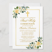 水彩イエローホワイトフローラ第1聖餐式 招待状 (正面)