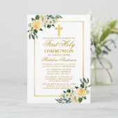 水彩イエローホワイトフローラ第1聖餐式 招待状 (スタンド正面)