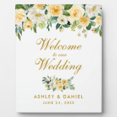 水彩イエローホワイトフローラ結婚の歓迎 フォトプラーク (正面)