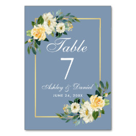 水彩イエローホワイトフローラ結婚金ゴールド テーブルナンバー