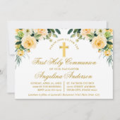 水彩イエローホワイトフローラ通信金ゴールド 招待状 (正面)