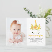 水彩イエローユニコーンフローラ第1誕生日 招待状 (スタンド正面)