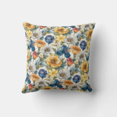水彩イエローレッドブルー花模様 クッション (裏面)