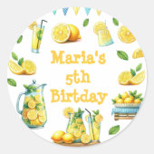 水彩イエローレモネードバースデーパーティー ラウンドシール (正面)