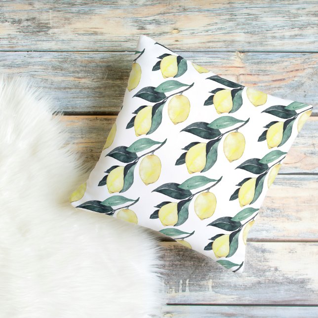 水彩イエローレモンのシームレスパターン アウトドアクッション (クリエイターアップロード済み)