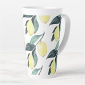 水彩イエローレモンのシームレスパターン カフェラテマグ (右アングル)