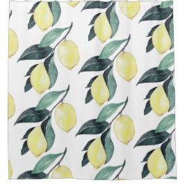 水彩イエローレモンのシームレスパターン シャワーカーテン