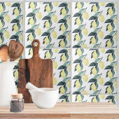 水彩イエローレモンのシームレスパターン タイル