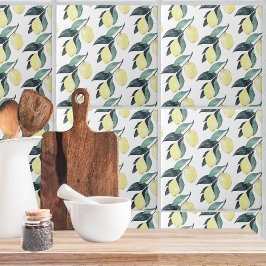 水彩イエローレモンのシームレスパターン タイル