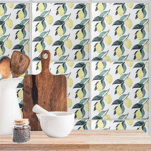 水彩イエローレモンのシームレスパターン タイル