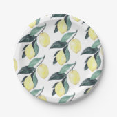 水彩イエローレモンのシームレスパターン ペーパープレート (正面)