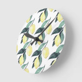 水彩イエローレモンのシームレスパターン ラウンド壁時計 (傾斜)