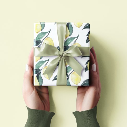 水彩イエローレモンのシームレスパターン ラッピングペーパー