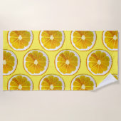 水彩イエローレモンスライスアートビーチスタイル ビーチタオル (正面)