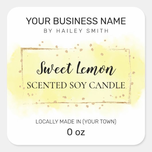 水彩イエローレモン香り醤油キャンドル スクエアシール (正面)