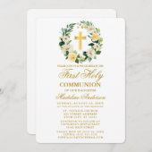 水彩イエローローズリースファーストコミューニオン 招待状 (正面/裏面)