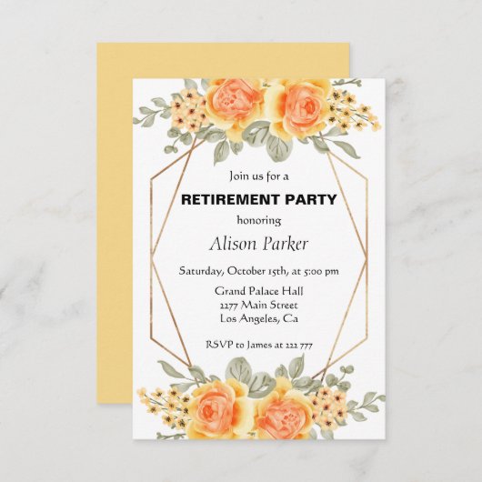 水彩イエローローズ 招待状 (正面/裏面)